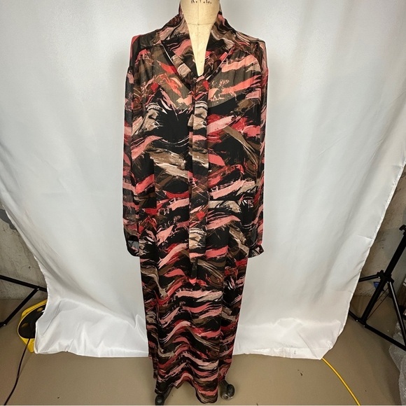 NEW EVRI Multicolor Black Fit & Flare Midi Dress with Bow Tie Plus Size 3X - Picture 4 of 17